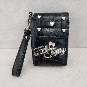 Hello Kitty Wristlet Black Faux Crocodile Heart Studs 2006 Pink Polka Dot Kawaii